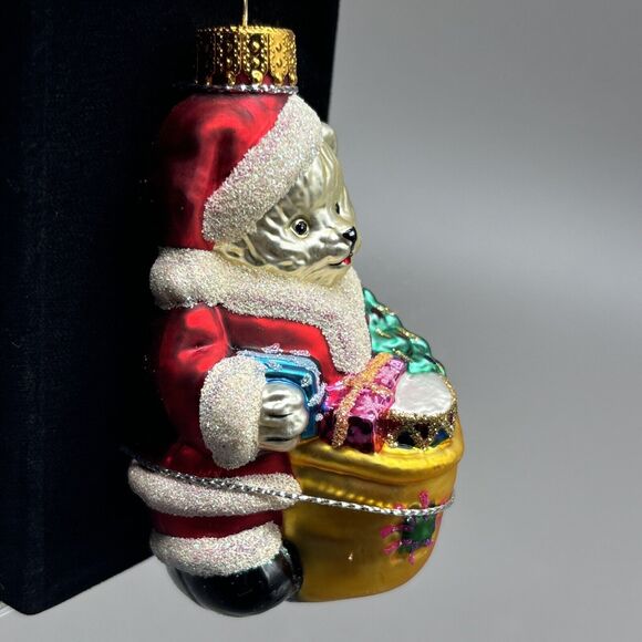 Santas Workbench Christmas Ornament Hand Crafted Glass Santa Bear w/Bag of Gifts - Picture 5 of 8